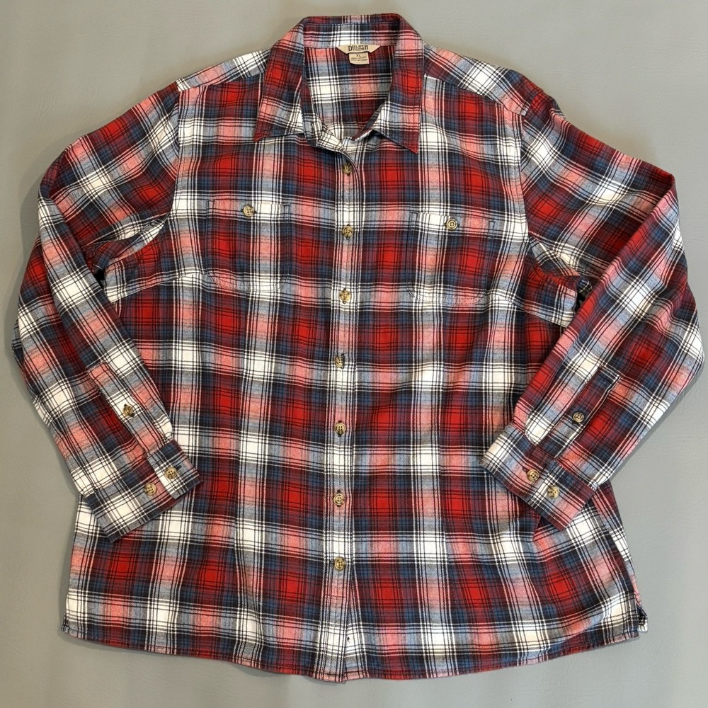 Duluth Trading Co Flannel Shirt Women's Size XL Red Blue Plaid Long-Sleeve